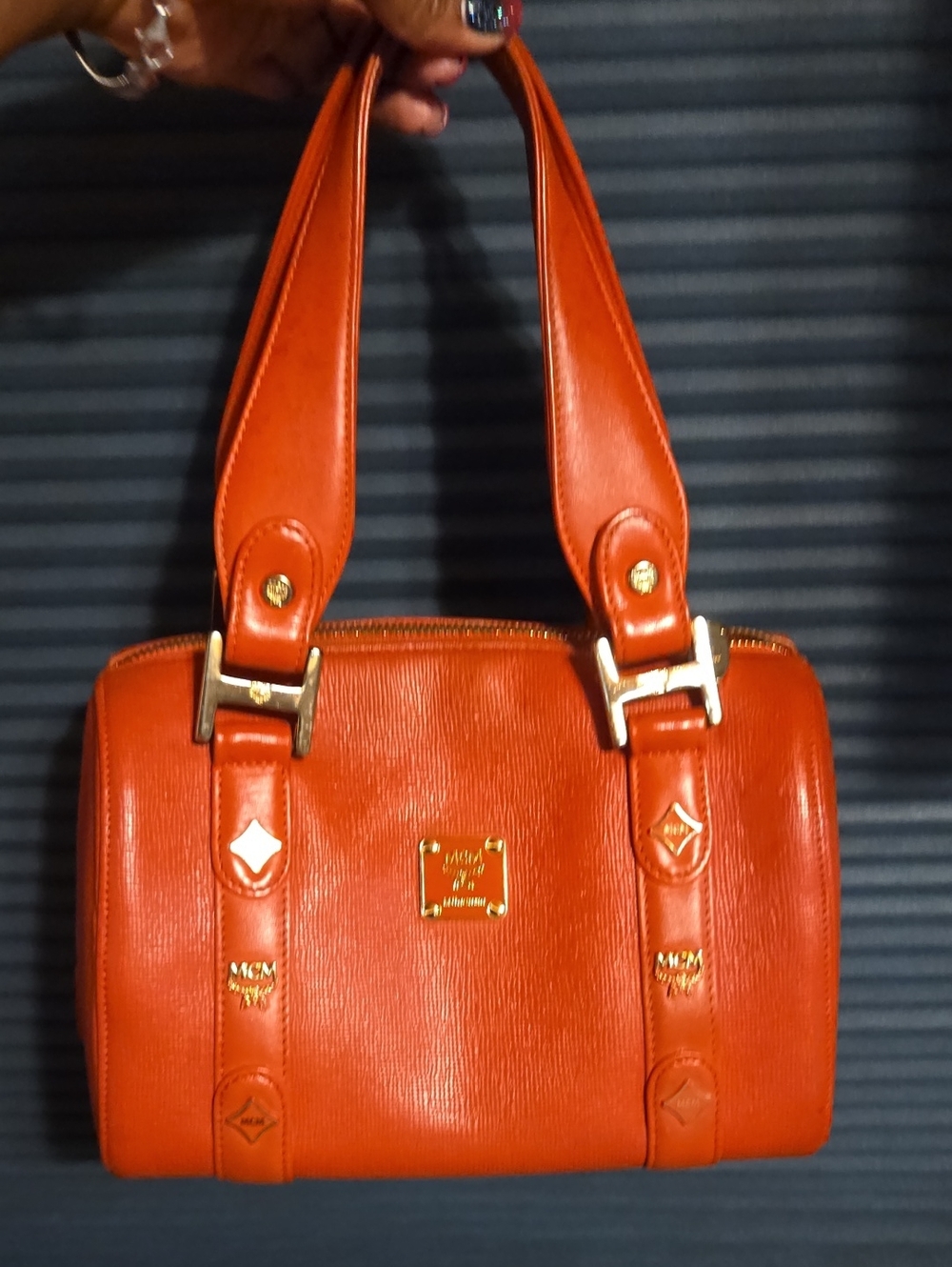 MCM Bright Orange Small Boston Satchel Bag - Picture 14 of 14